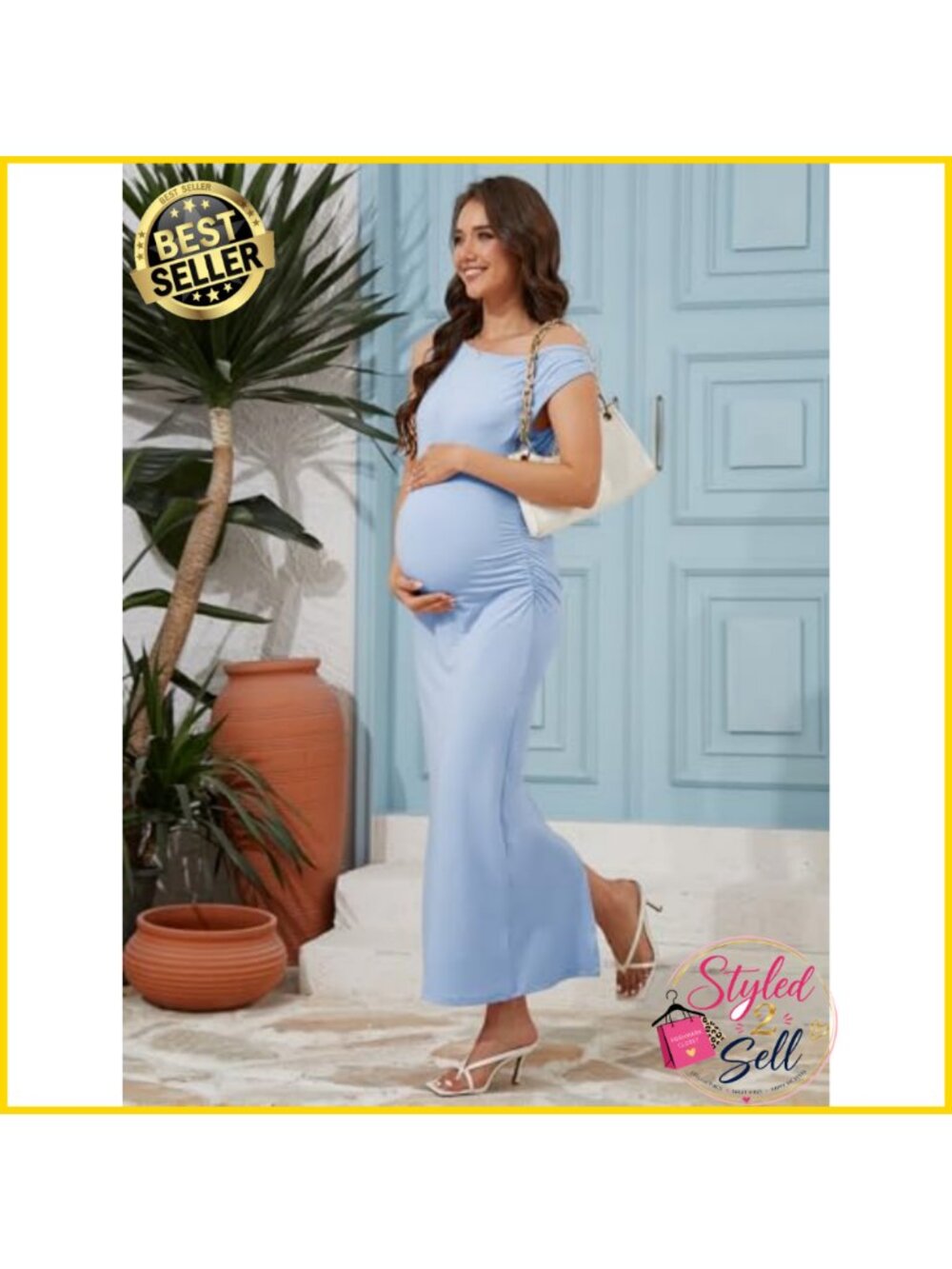 One Shoulder Maternity Wedding Guest Dress Bodycon Maxi Sleeveless Ruch